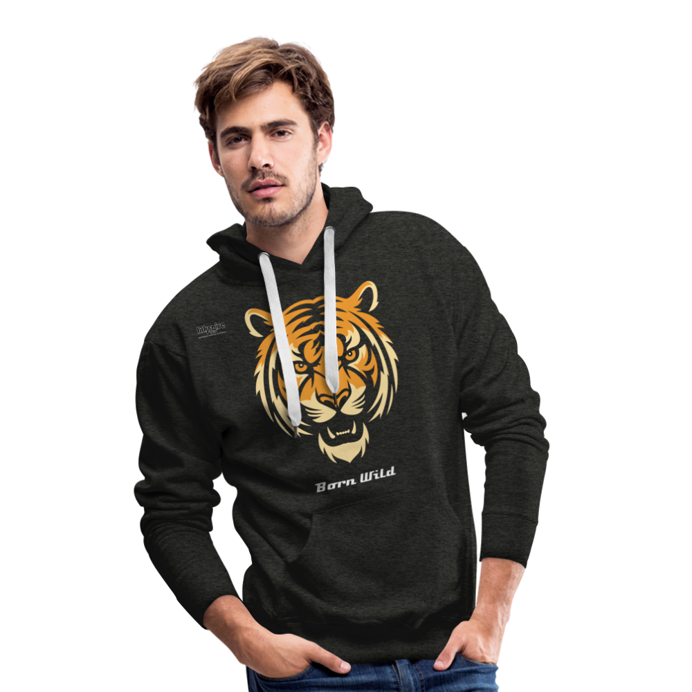 Tiger Born Wild Men’s Premium Hoodie - charcoal grey