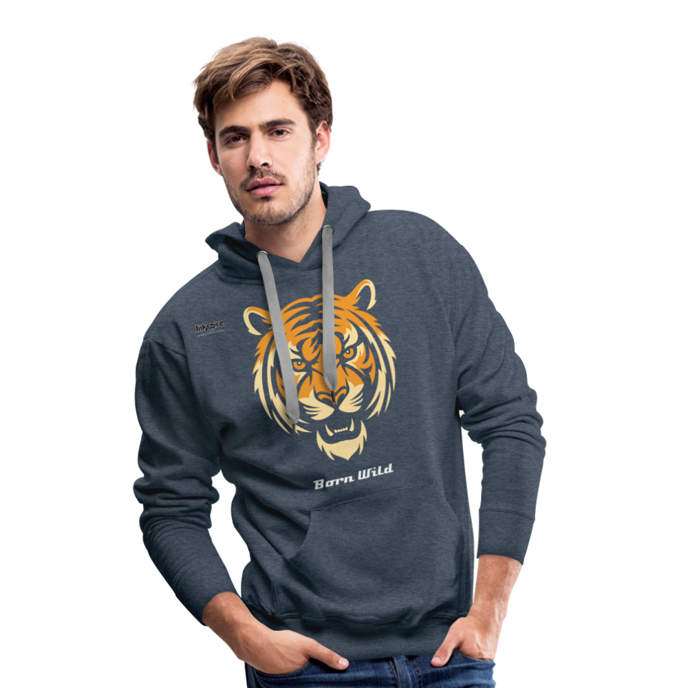 Tiger Born Wild Men’s Premium Hoodie - heather denim